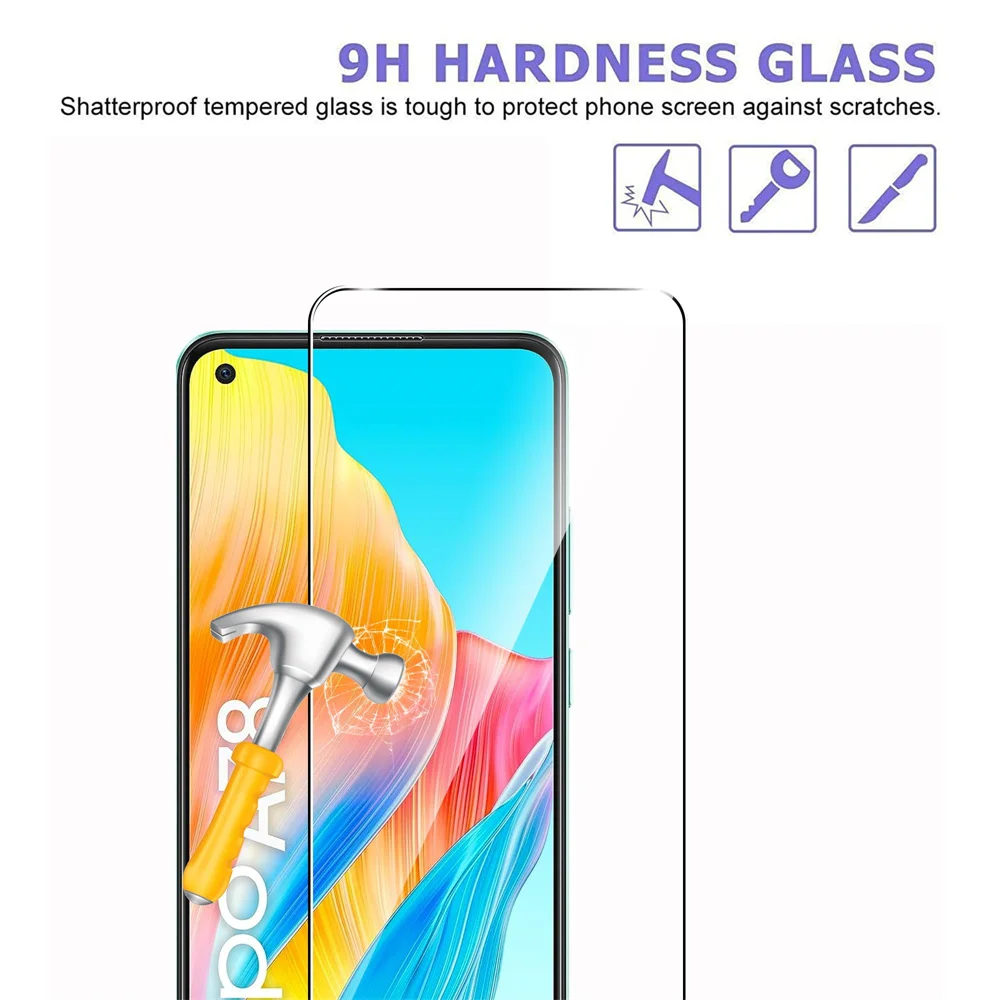 Screen Protector For OPPO A78 4G, Tempered Glass High Aluminum HD Crystal 9H Transparent Clear Anti Scratch Case Friendly