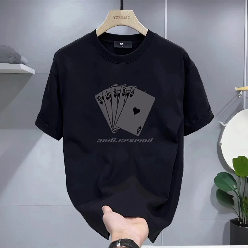アメリカンスタイルレトロポーカー半袖-tシャツ男性夏新ルーズオーバーサイズボディシャツカジュアルファッション通気性コットン-tシャツ