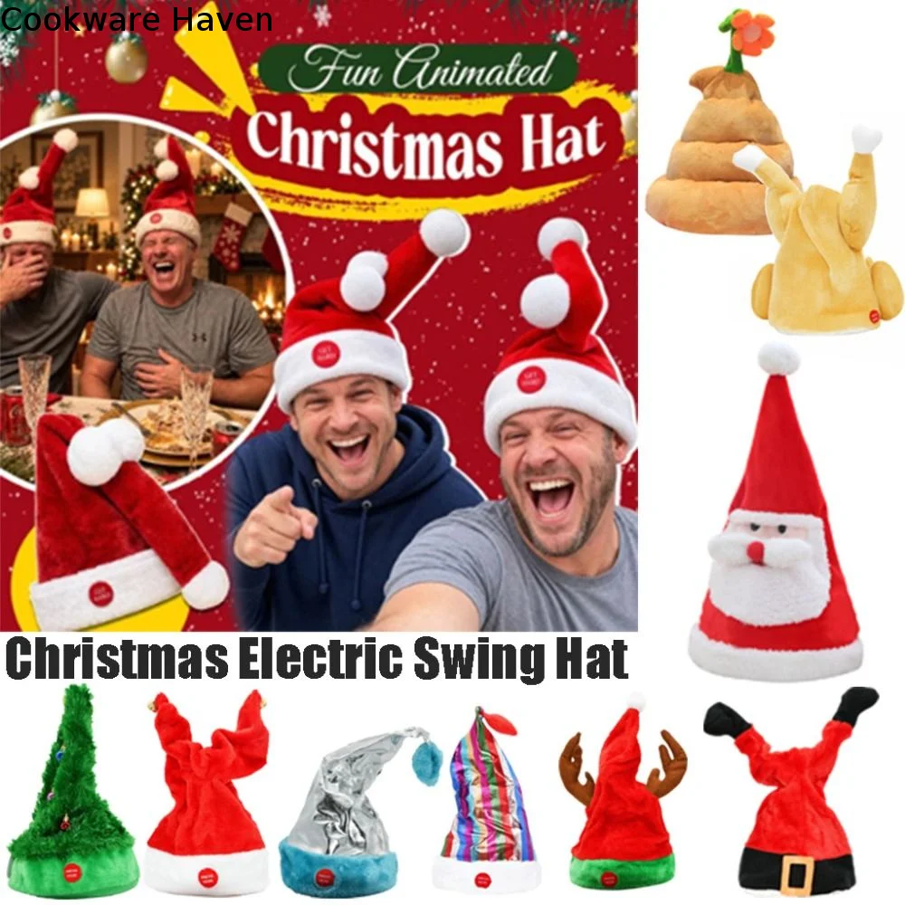 Music Playing Electric Swing Hat Christmas Decoration Swing Automatically Christmas Musical Toy Interesting Plush Material