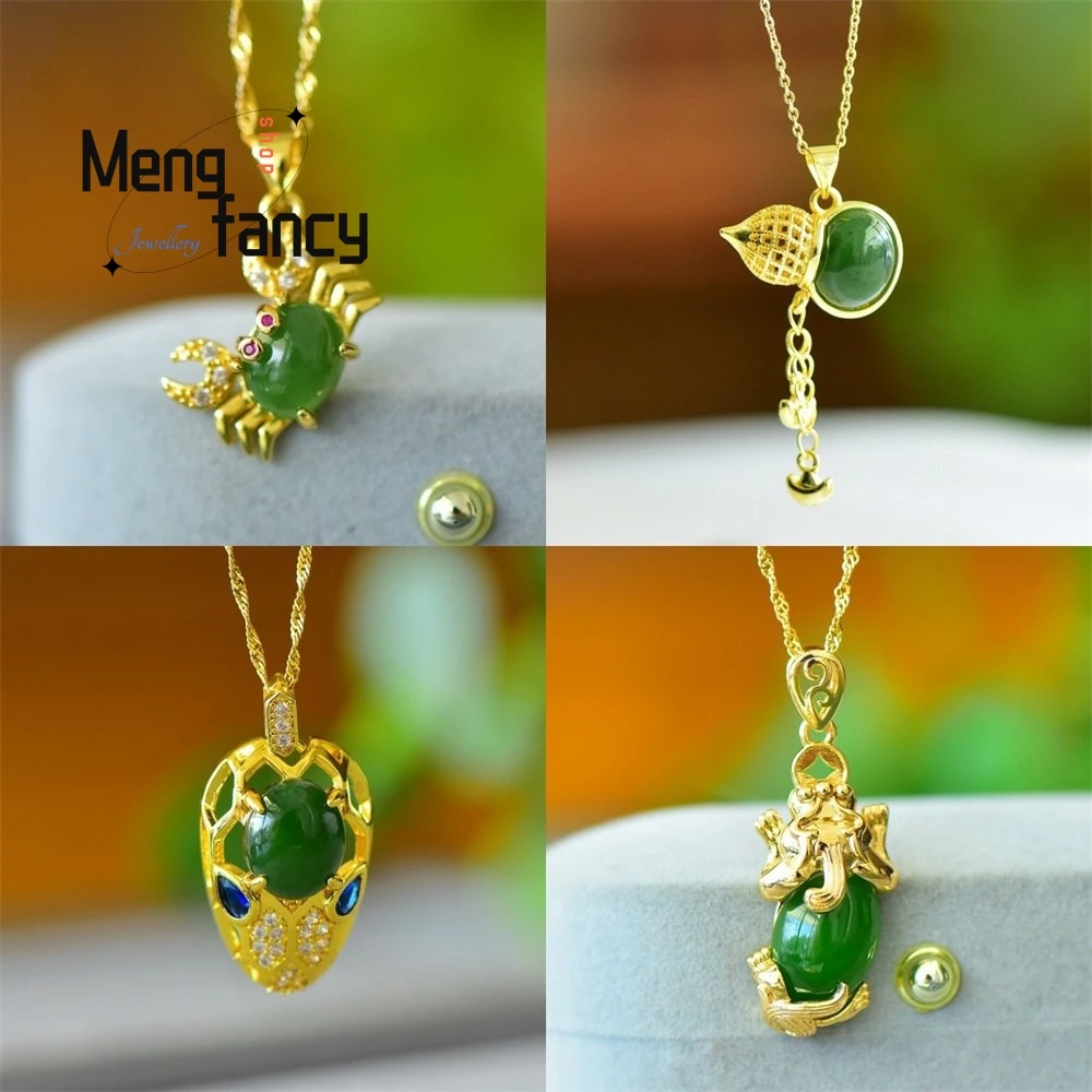 Copper Inlaid With Natural Hotan Jade Jasper Wealth Flows in From All Directions Pixiu Crab Fashion Pendant Popular Holiday Gift