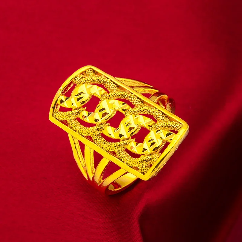 

Large Flower Adjustable Ring for Women, 24K Gold, AU999 | 3D tulip with yellow diamond stamen, subtle luxury for work.