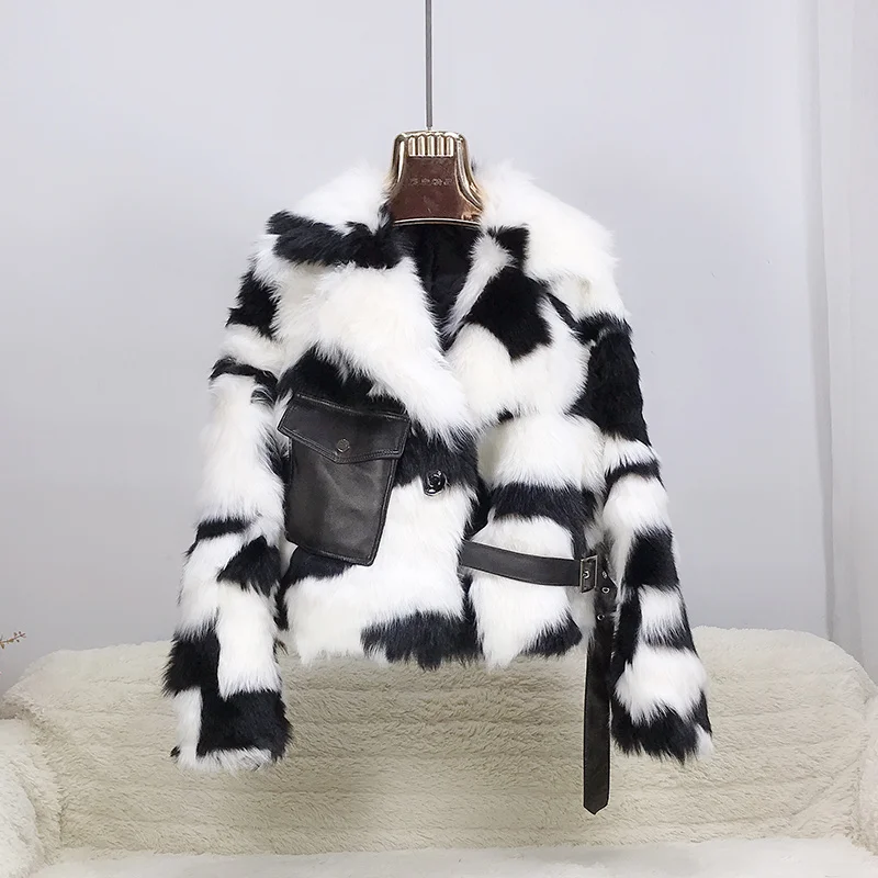 Fur Tuscany Wool Winter Real Coat Women 2023 New Korean Fashion Female Fur Jacket Stitching Black and White Real Fur Coat