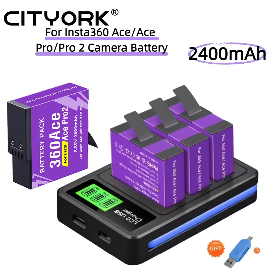 Bateria CITYORK 2400mAh do Insta360 Ace, Insta360 Ace Pro, Insta360 Pro 2 z 3-gniazdową ładowarką LCD — zdjęcie produktu 7