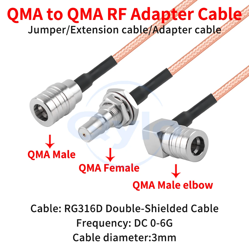QMA to QMA Cable Male/Female Angled Connectors RG316D Brown Double-Shielded Cable 0-6GHz QMA to QMA RF Adapter Cable (1 pcs)