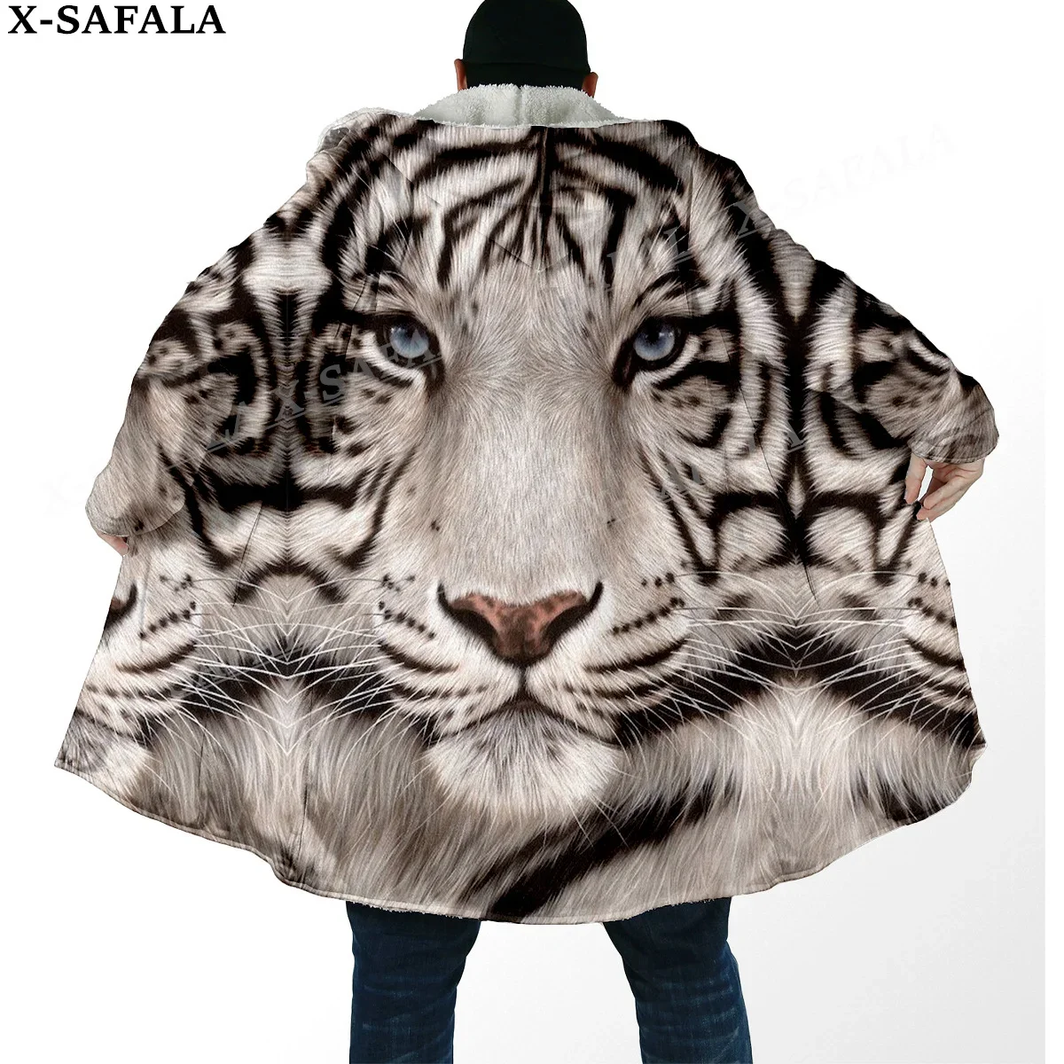 Mythology Tiger The King Spirit Thick Warm Hooded Cloak Men Overcoat Coat Windproof Fleece Cape Robe Hooded Blanket-18