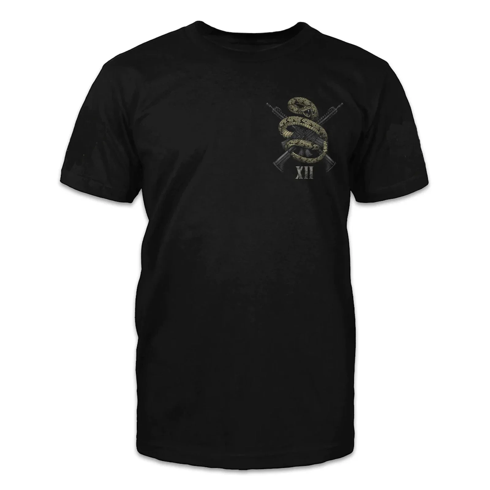 Who's Gonna Stop Me? Nobody! Rattlesnake Wrapped Around Criss Cross AR-15 Rifle Novel Printed T-Shirt. Premium Casual Cotton T