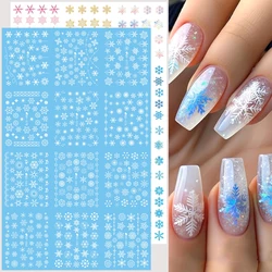 12pcs White Blue Snowflake Water Nail Stickers Set Winter Christmas Nail Art Design Transfer Slider Decals Manicure Decoration