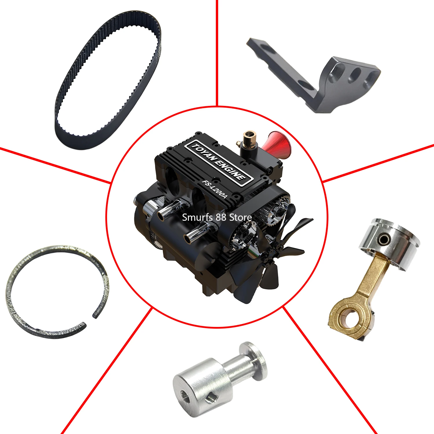 TOYAN L200 Engine Piston Connecting Rod Twin Cylinder Four Stroke Engine Motor End Pulley Pistons Linkage Engine Parts