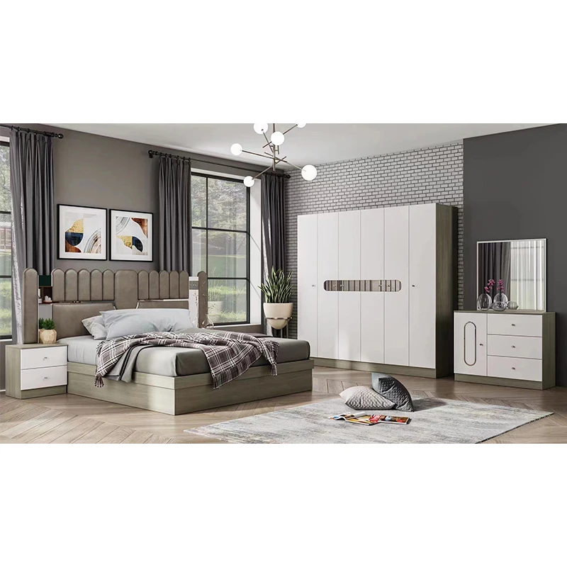 Juego de Muebles de Dormitorio Modernos de Lujo con Cama King Size, Cajonera Modular y Estructura de Madera MDF para el Hogar