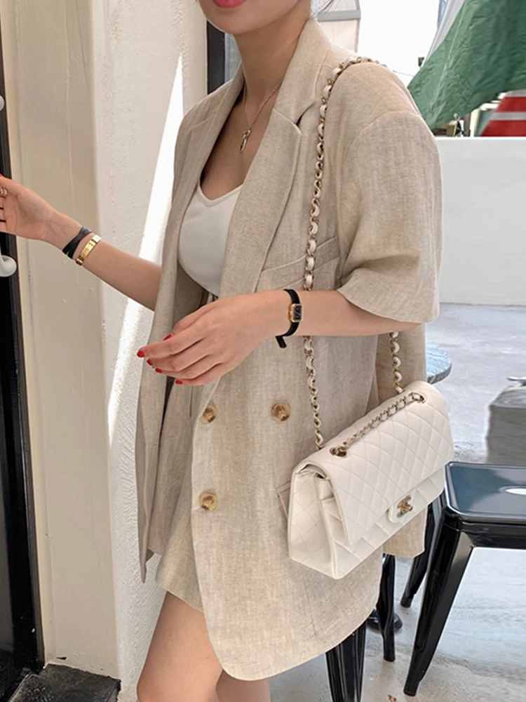 ชุดเซ็ตลำลองสไตล์วินเทจสำหรับฤดูร้อน เสื้อคอปก กางเกงขายาวทรงกว้าง เอวสูง ช่วยให้ดูผอมเพรียว แฟชั่นสำหรับผู้หญิง