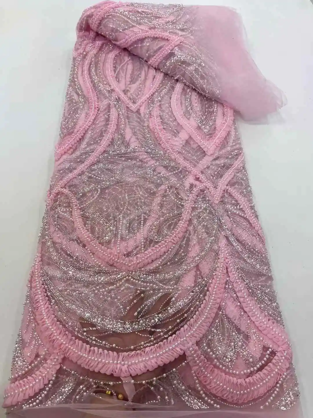 Lujoso y elegante encaje con cuentas africanas tela de encaje de lentejuelas de novia francesa 2025 vestido de fiesta de boda de tul Helia de alta calidad