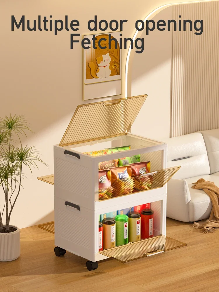 

-Household Portable Plastic Boxes With Front Opening Large Size 4 Layer Transparent Tea Grey Foldable PP Boxes