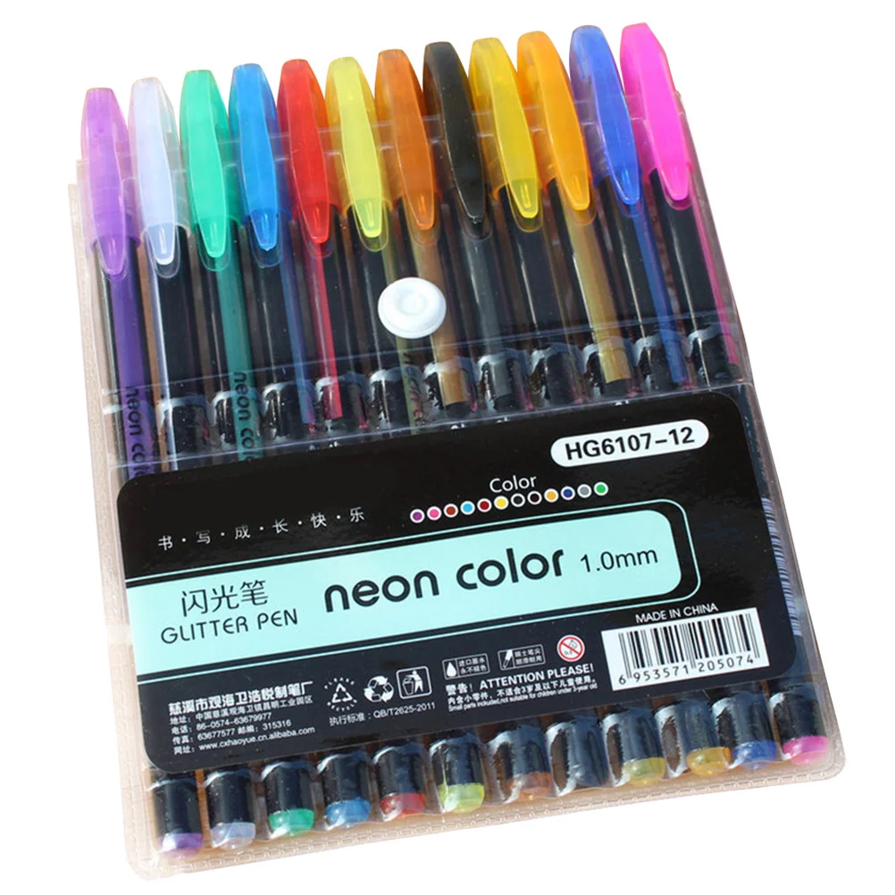 

12 Colors Gel Ink Pen 1.0mm Neon Color Pen Set Craft Drawing Painting Coloring Books Gift (Assorted Color)