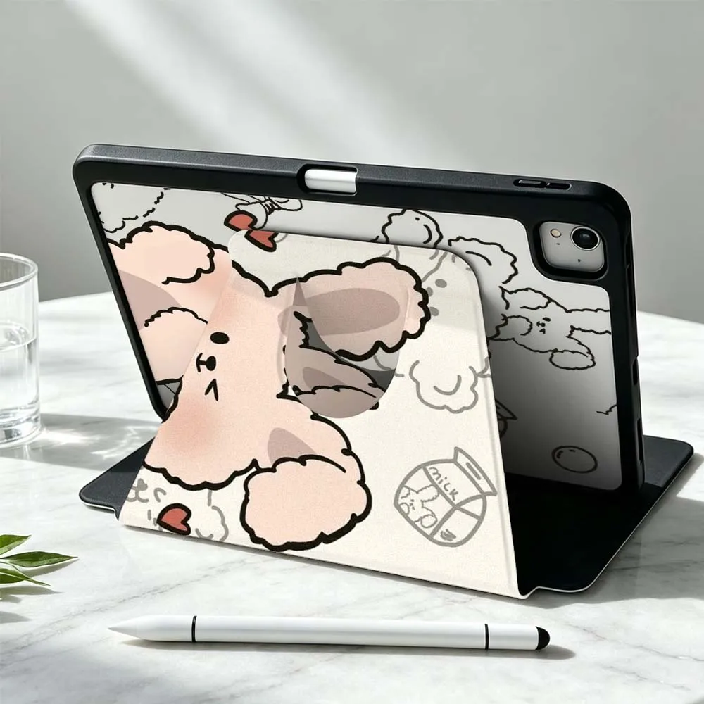 Cute Heart Bunny Pattern Soft For iPad Pro Air mini 6 5 4 12th M5 M4 M3 M2 A16 A17Pro 360° Rotation Stylus Storage Tablet Case