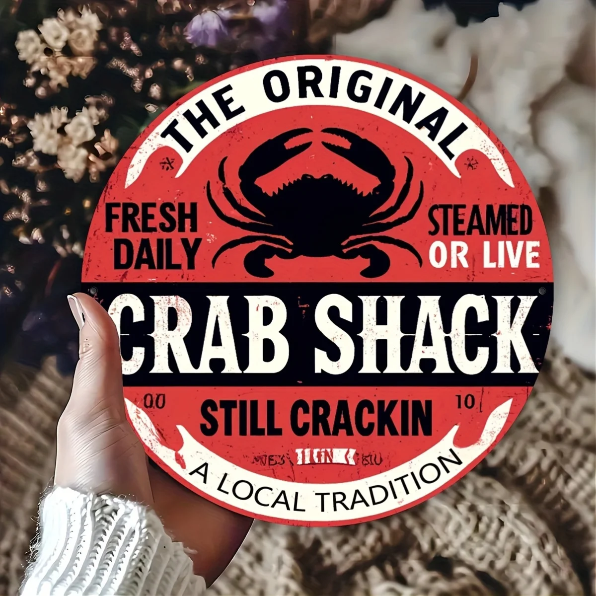 Original Crab Shack Metallschild – 1-teilig, runde Vintage-Wandkunst für Wohnzimmer, Schlafzimmer, Geschenk für Freunde und Familie, Retro-Cra