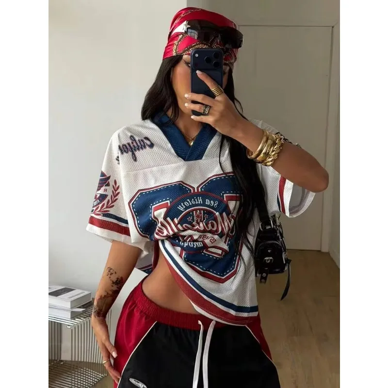 2026 Summer American California Digital Printed Streetwear T-Shirt Fashionable Contrasting Color Sports Tee Women'S Casual Top