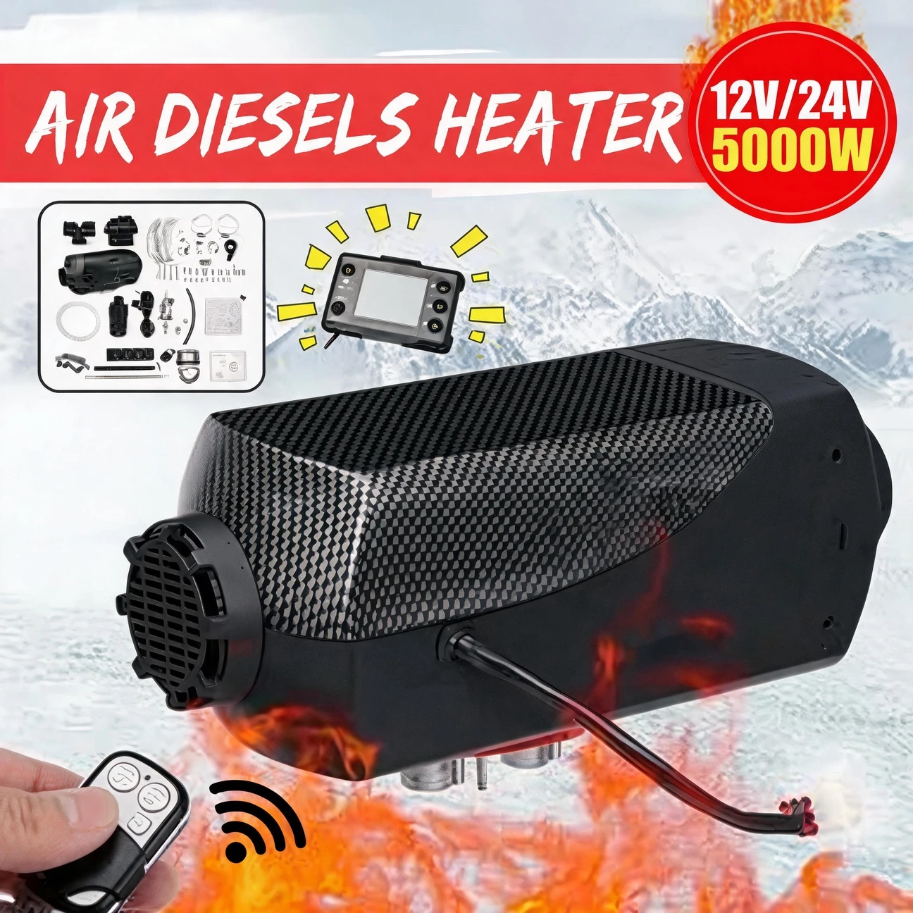 5000W 12V/24V Car Air Heater Ignition Copper Heater Integrated Auxiliary Diesel Heater Auto Parking Fuel Heater for Websato