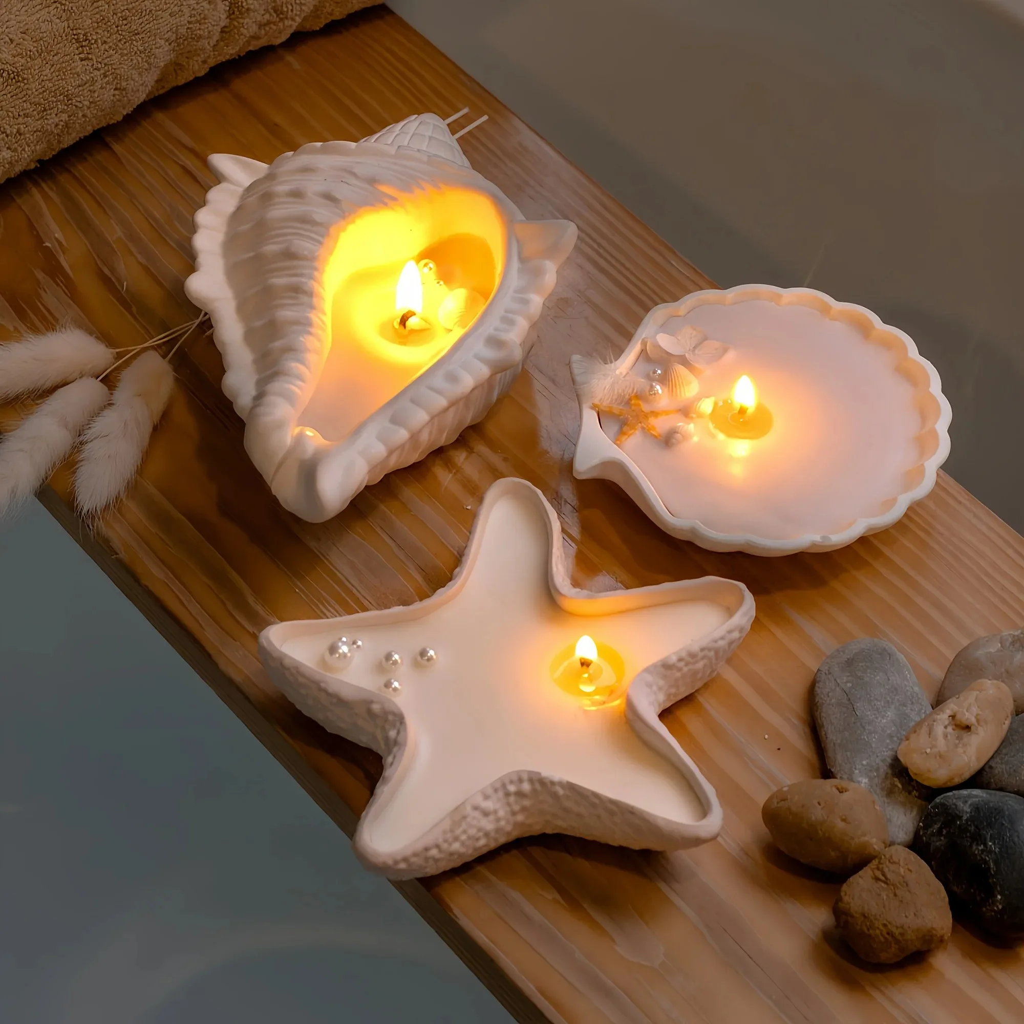 3pcs Starfish Shell Snail Tray Silicone Mold, Ocean Style Plaster Mold, Resin Silicone Jewelry Craft, Ocean Theme Cand