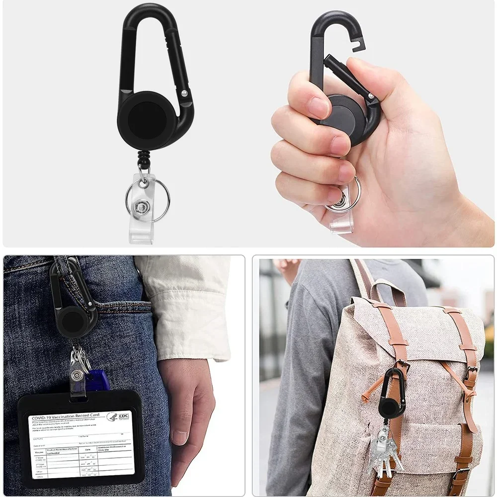 Retractable Pull Key Ring Chain Belt Clip Carabiner Reel Card Badge Holder Recoil Extends To 60cm Swivel-Back Extractable