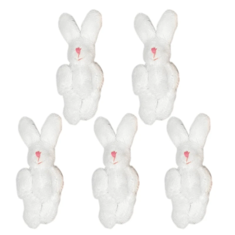 Y1UB 5pcs 4.5cm 6cm 5-color Soft Mini Joint Rabbit Pendant Plush Bunny For Keychain Bouquet Toy DIY Ornaments Gifts