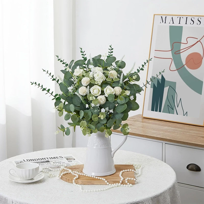 5/10/20 Stücke Künstliche Eukalyptusblatt Stiele Grünpflanzen Für Wohnzimmer Zuhause Raumdekoration Braut Hochzeit Dekor Blumensträuße – Detail 4