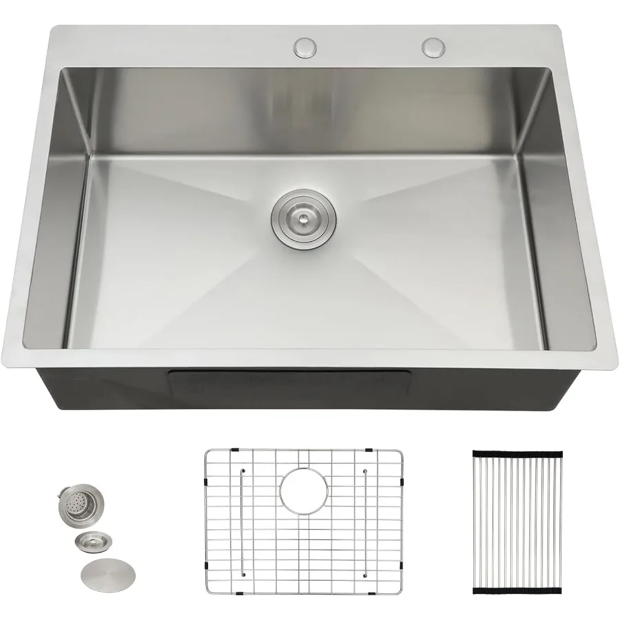 30x22 Drop In Kitchen Sink with 16 Gauge 304 Stainless Steel Construction Top Mount Overmount Design Round Corners Single Bowl