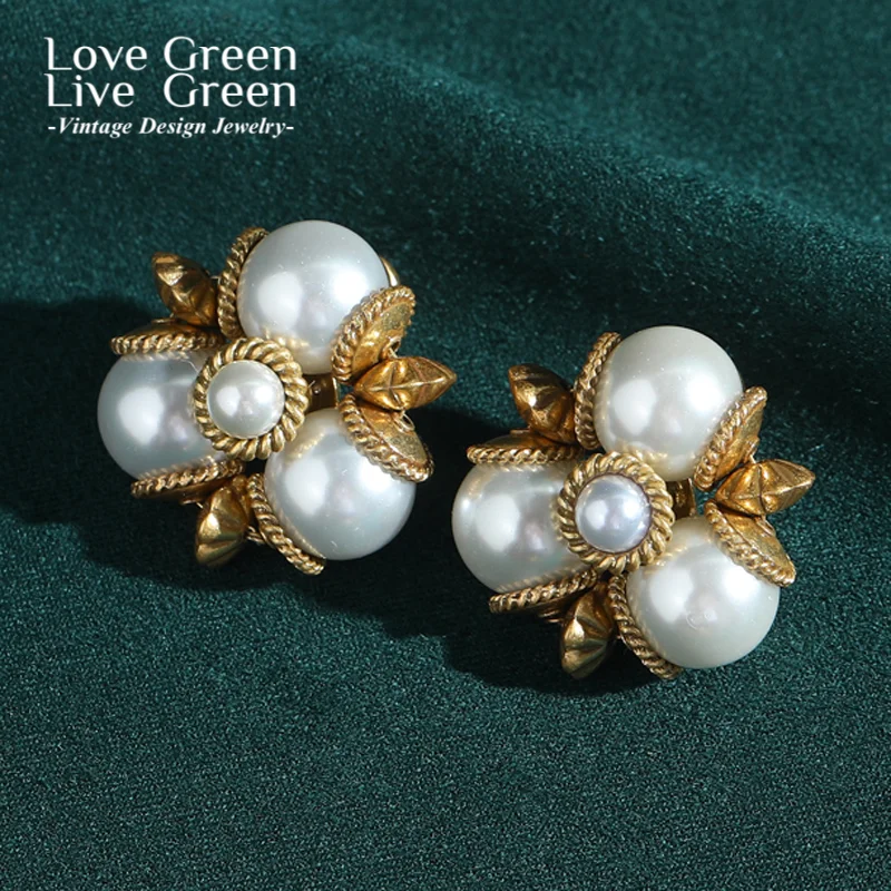 

Vintage Pearl Earrings Luxury Quality Jewelry Designer Flower Gold Color Elegant Women Wedding Bridesmaids Gifts Party 2025 New