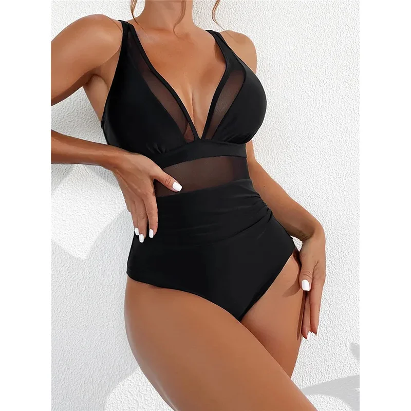 2026 New Mesh Tummy Control One Piece Swimsuit Women Sheer Monokini Bikini Trikini Mujer Maio Biquini Badpak Dames Beach Swimwea