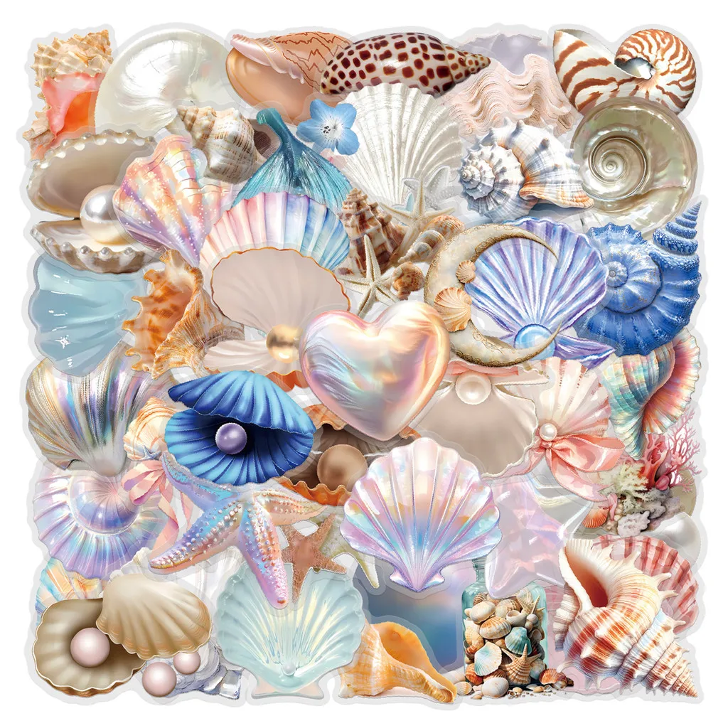 60 Pcs New Design Conch Shell Sticker Pack - Waterproof Transparent PET Stickers with Flower Elements(Anime Worlds Store)