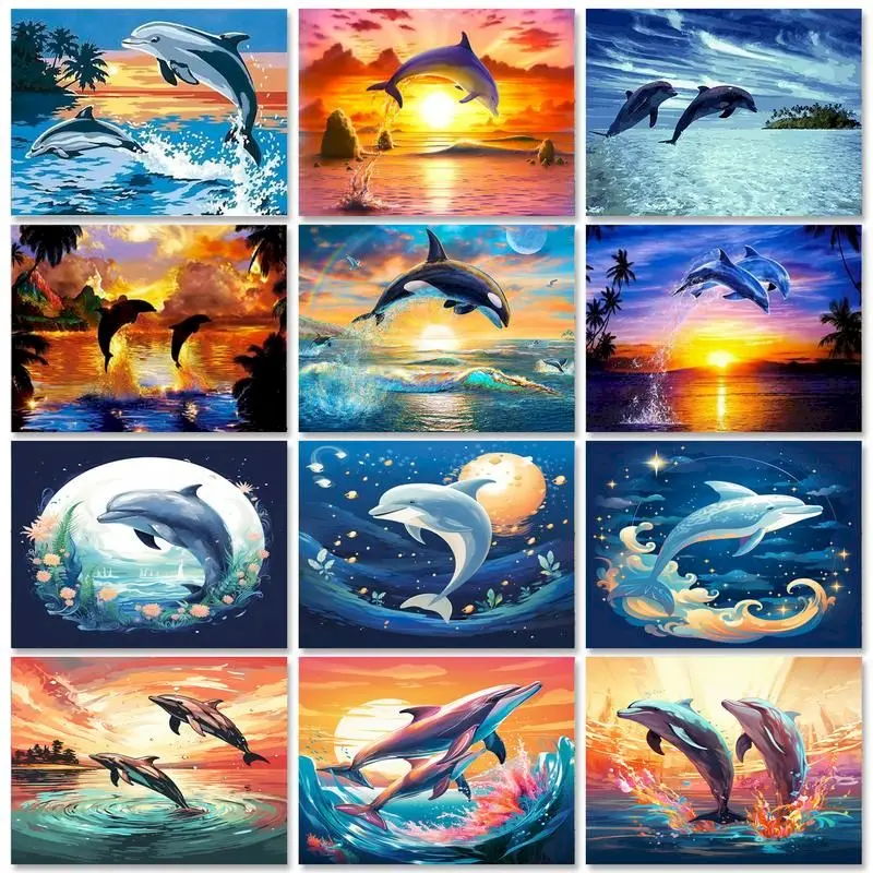 

GATYZTORY Modern Painting By Numbers For Adults DolphinsAnimal Number Painting Room Decors For Adults Acrylic Paints Dusk Scener