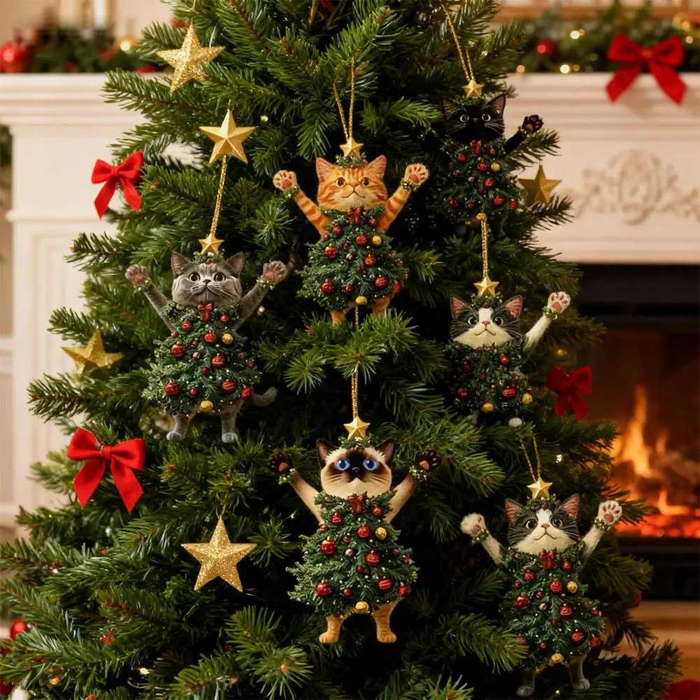 6/12/24pc Christmas Cat Ornament,Christmas Modern Home Decoration,Car Pendant Hanging Ornament,Cute Kitty Decoration For Holiday