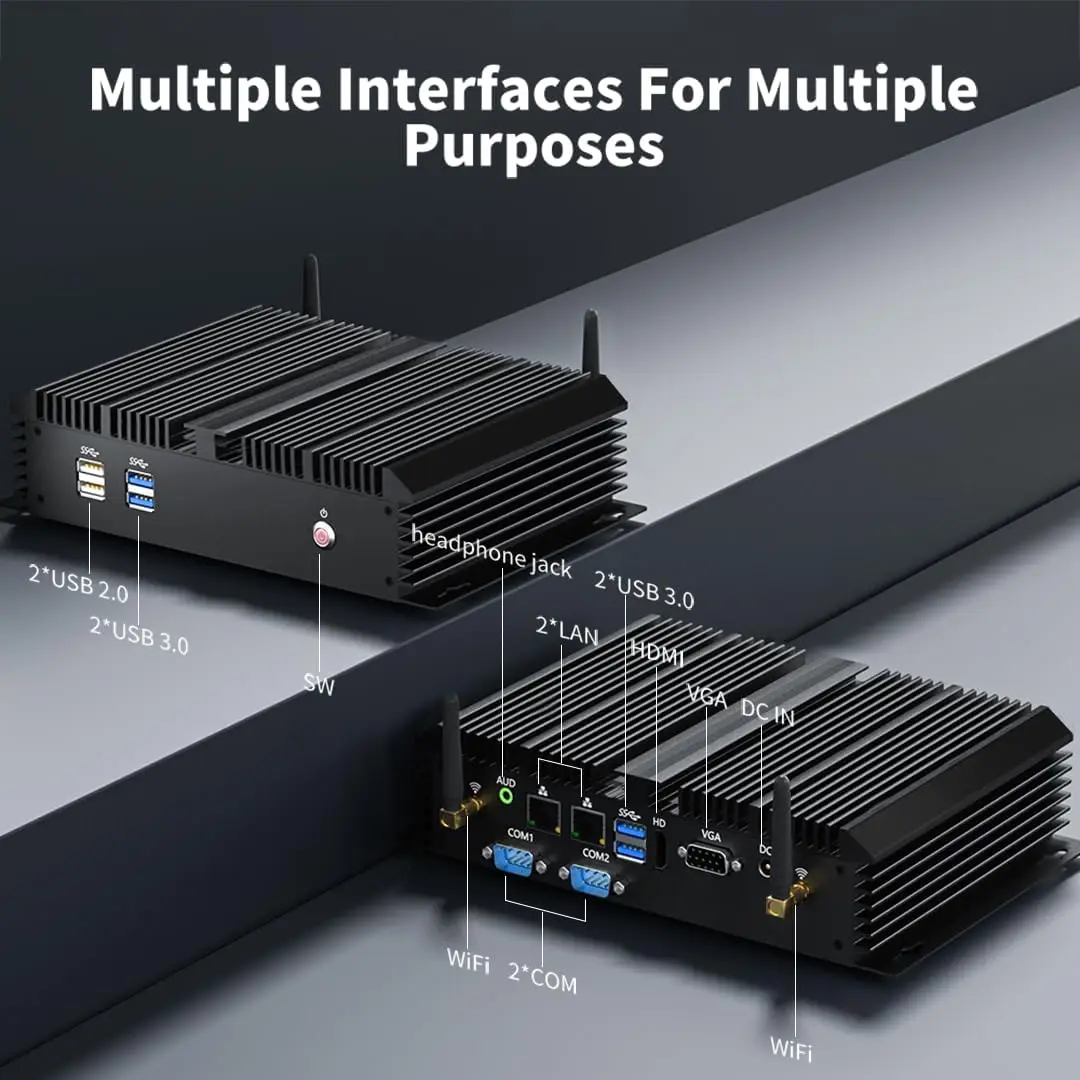 Fanless อุตสาหกรรม PC Core I7 5500U I5 4200U I3 5005U 2955U Dual LAN 2 x COM 6 x COM HDMI VGA WiFi Win10 ทนทานคอมพิวเตอร์