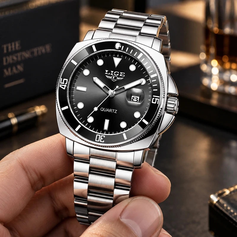 LIGE Fashion Business Watch Men 3ATM Waterproof Luminous Men's Quartz Wristwatches Outdoor Sport Diving Chronograph Montre homme