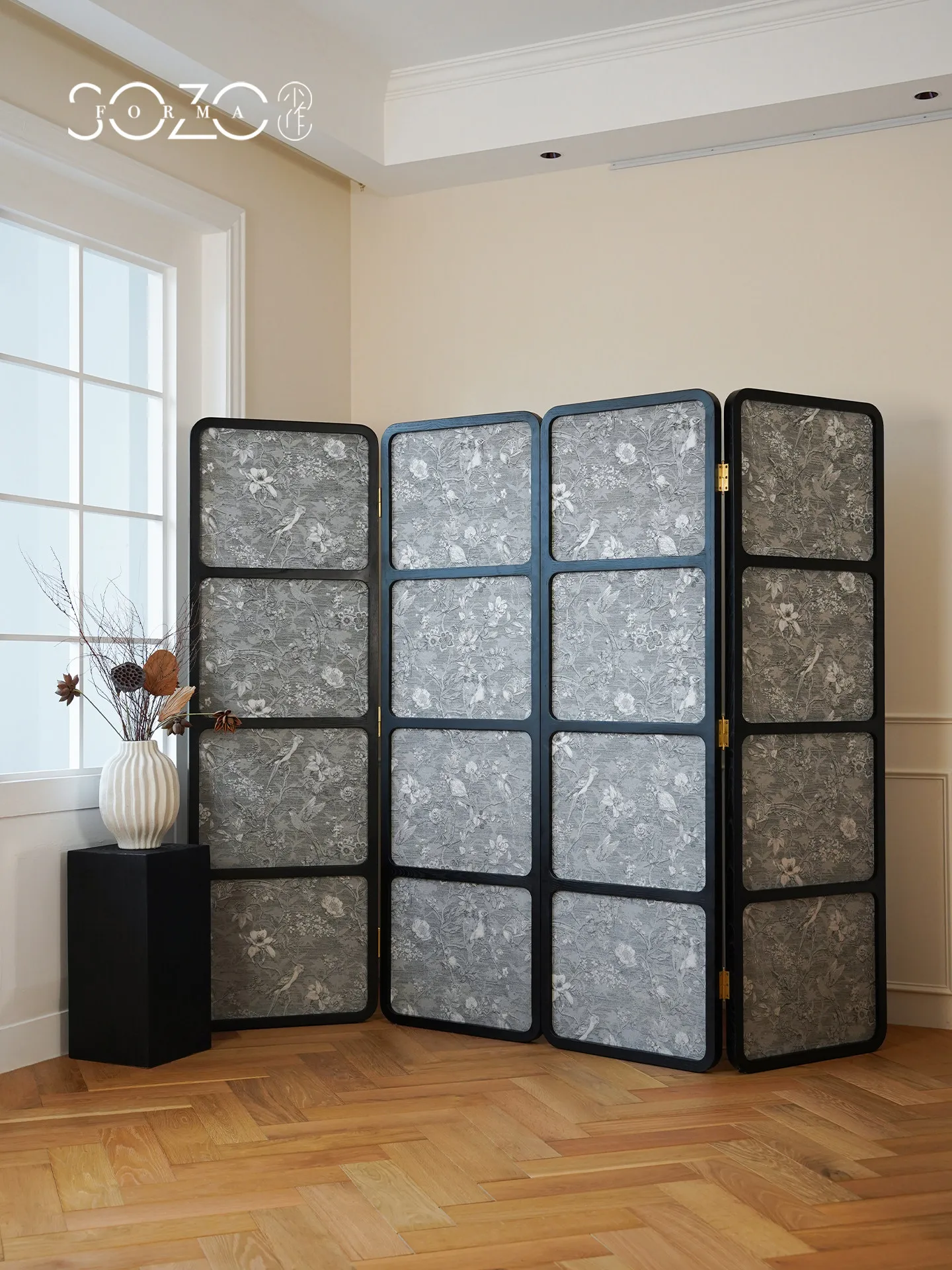YFY Chinese screen partition French medieval living room bedroom folding flower pattern four doors mobile screen