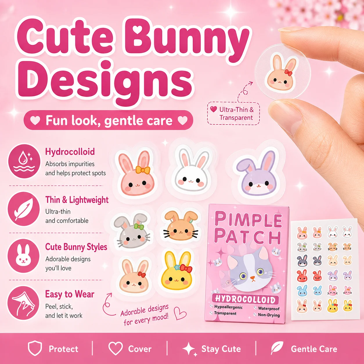 120pcs Cartoon acne patch, cute cat-shaped facial concealer acne patch, safe, non-toxic, gentle and non-irritating