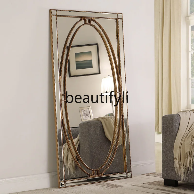 

Luxury mirror full body European full-length mirror living room wall hanging floor creative decorative mirror