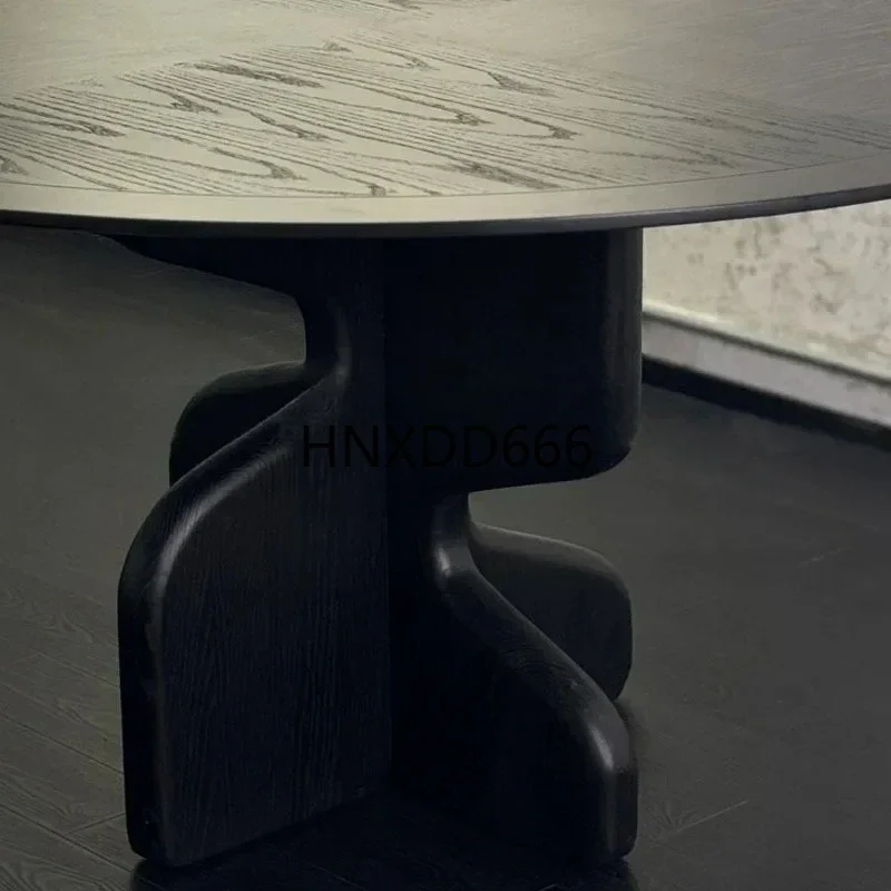 Medieval designer creative round solid wood dining table wabi sabi wind high-end round table