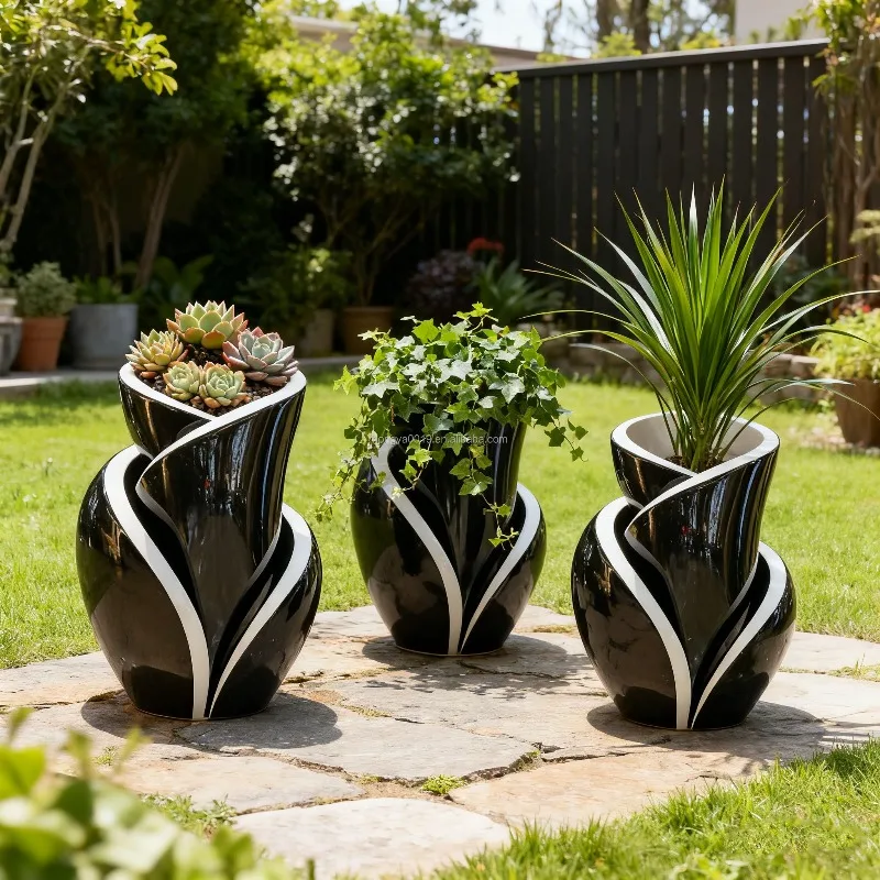 Customized fiberglass flower pot outdoor courtyard indoor shopping mall decorative tree pot design creative art