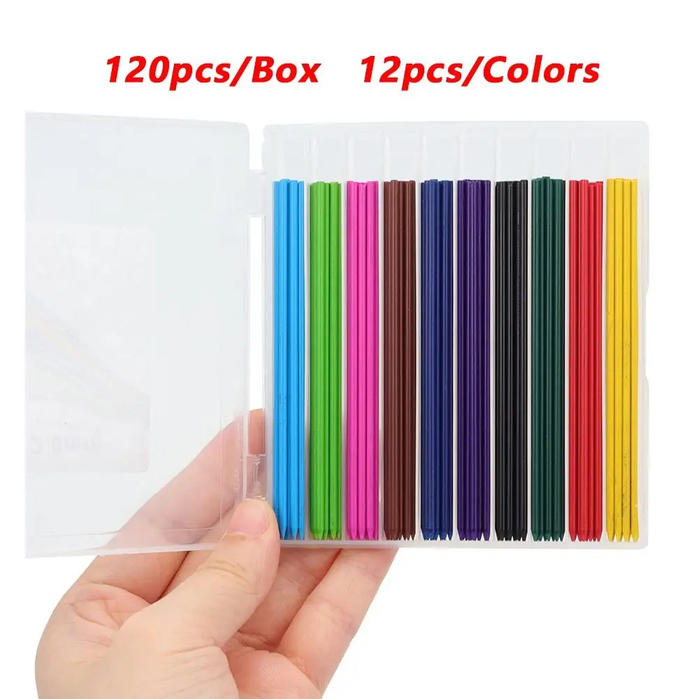 120 peças 2.0mm recarga de lápis de chumbo 10 cores lápis mecânico de grande capacidade chumbo arte esboço desenho suprimentos