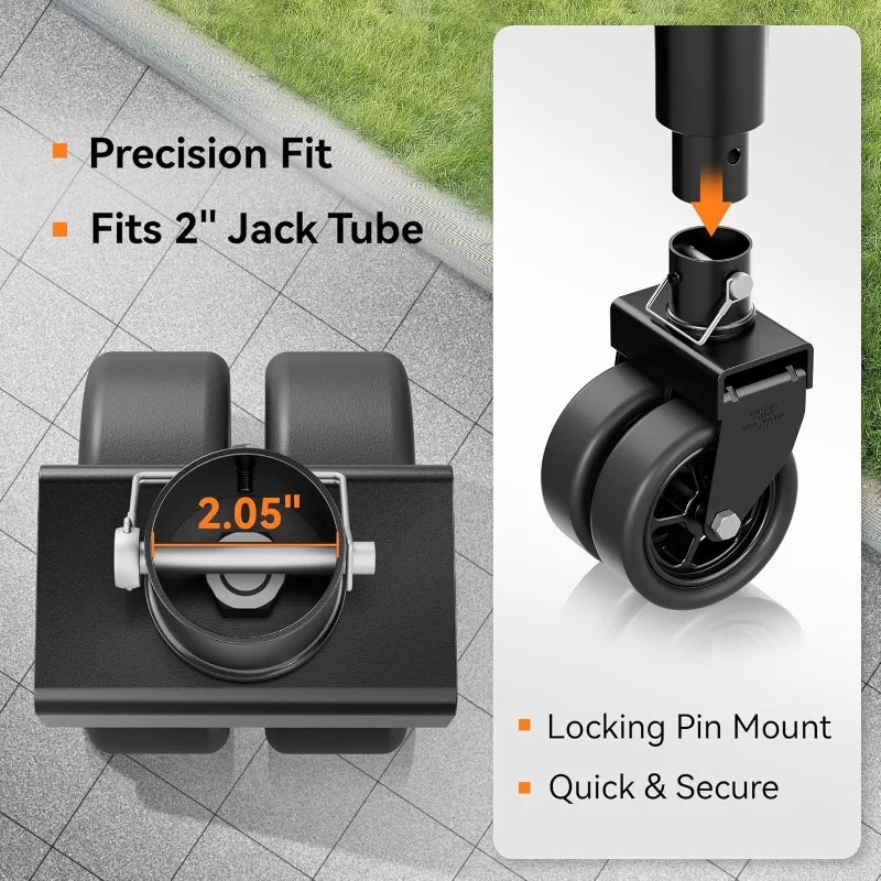 2500 lb double 6-inch trailer jack swivel casters with upgraded spoke wheels and reinforced brackets
