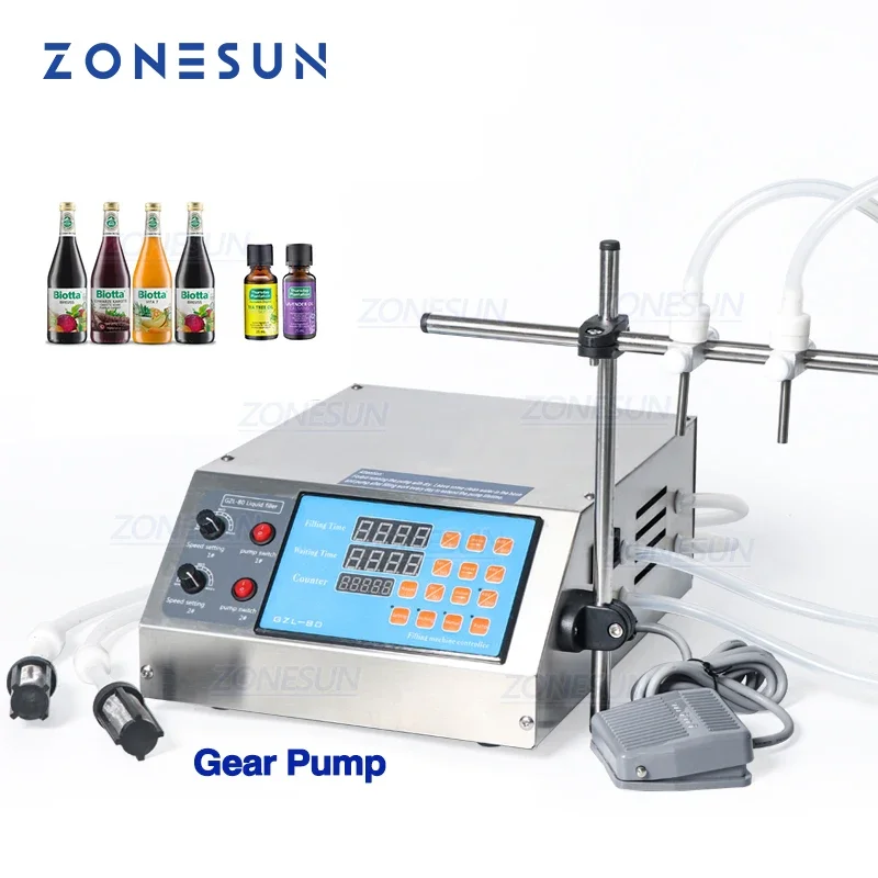 ZONESUN Gear Pump Bottle Water Filler Semi Automatic Liquid Vial Filling Machine for Juice  Beverage Drink Oil Perfume