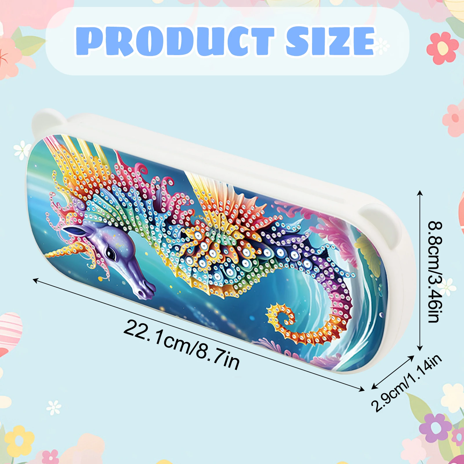 Diamond Art Painting pencil box Kits for Adults,DIY seahorse Diamond Art pencil box Case Storage Organizer for Stationery gifts