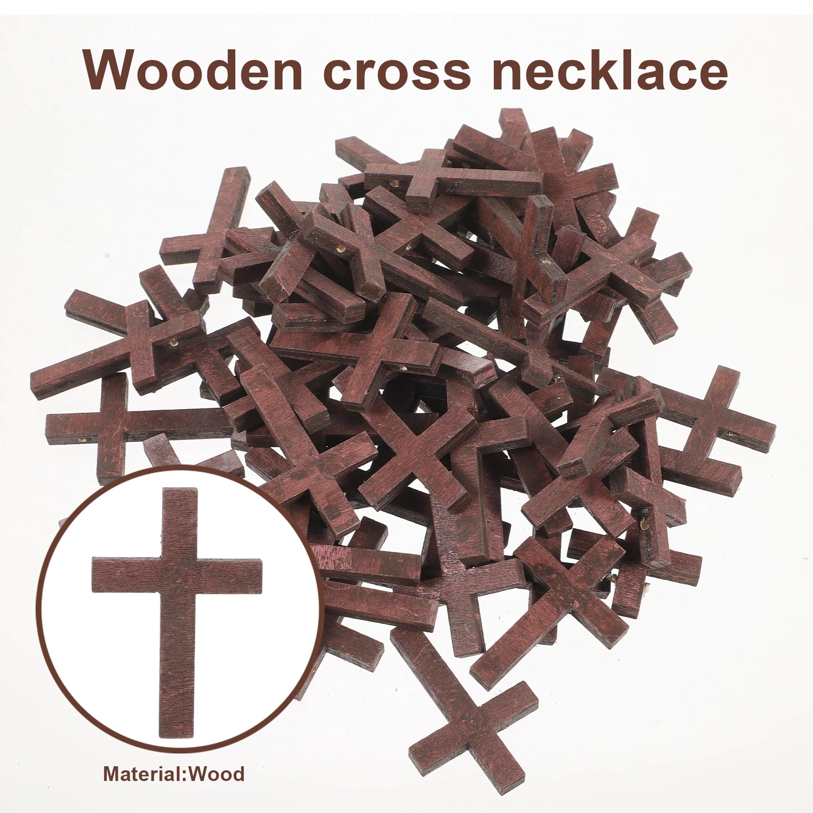 

70pcs Wooden Cross Pendant Ethnic Punk Long Necklace Jewelry For Women Lightweight Durable Brown Beads Bracelet Earring Spacers
