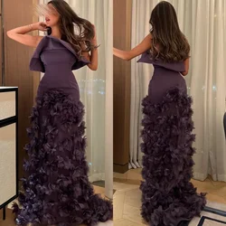 Customized Intricate Jersey Flower Pleat A-line Strapless Long Dresses Flower Evening Dresses Classic Exquisite Modern Style Pas