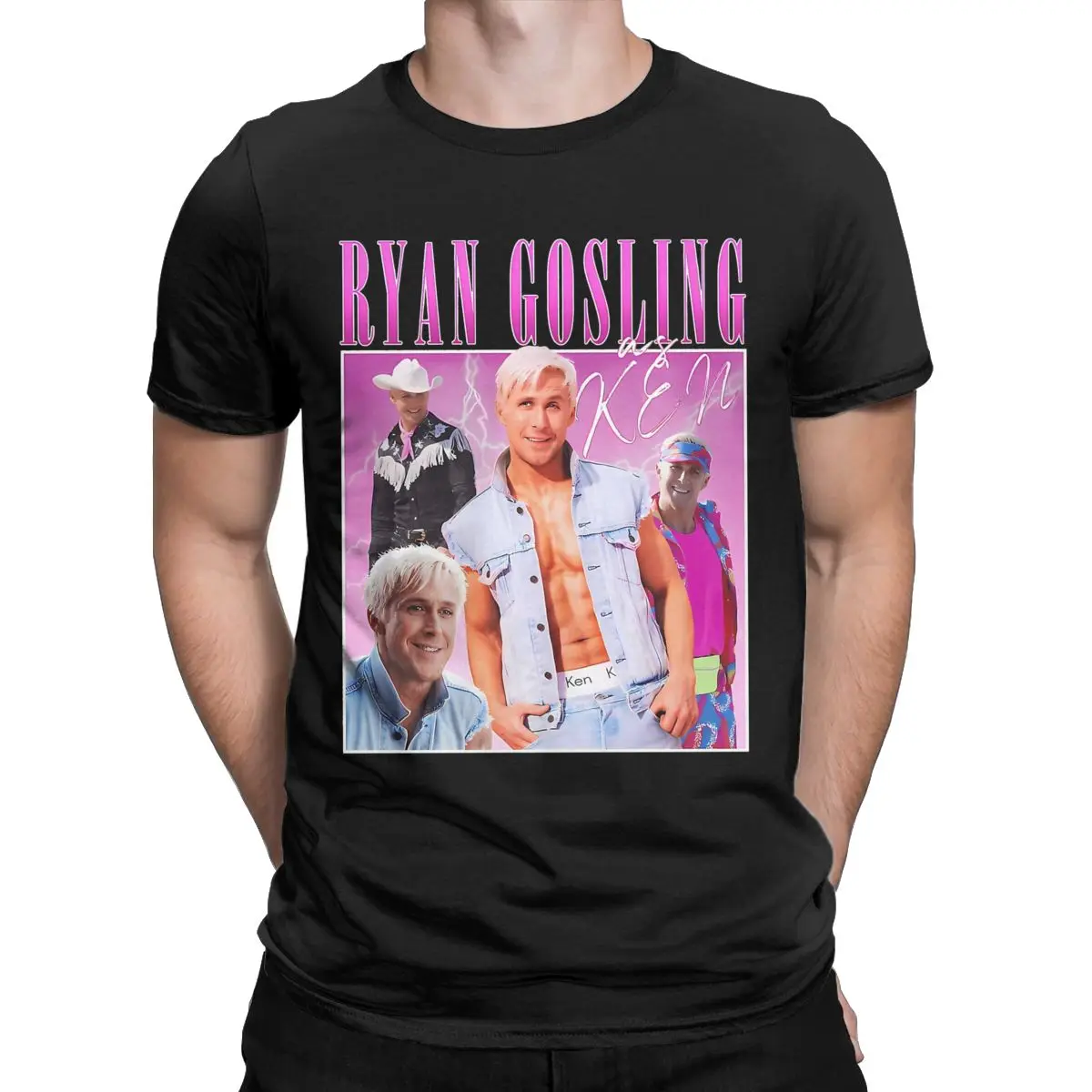 Men's T-Shirt Ryan Gosling Kenough Movie Fan Collage Funny 100% Cotton Tee Shirt Short Sleeve T Shirts Round Collar Clothes