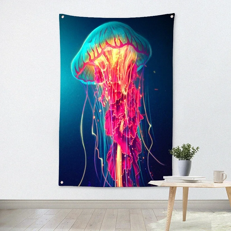 Jellyfish Psychedelic Reggae Rock Band Four Holes Banners Wall Flags Tapestry Cloth Art Bar Cafe Hotel Theme Background Decor