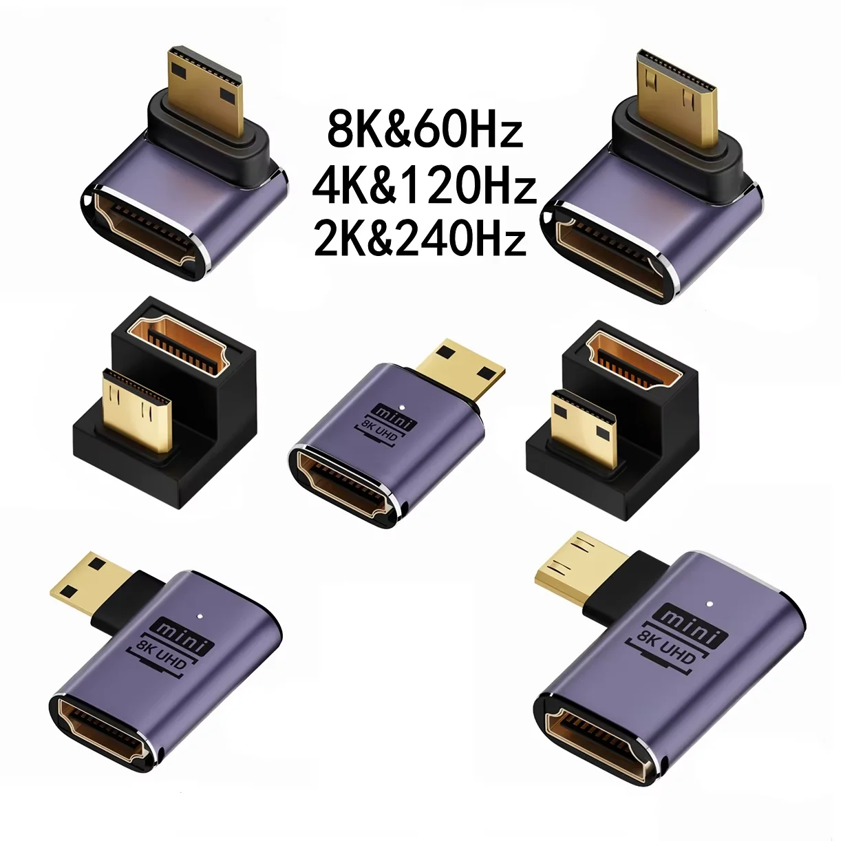 

8K UHD HDTV 2.1 Adapters 90 Degree Angled Mini-HD Male To HD Female Adapter Connector for PC Camera Tablet Portable Monitor