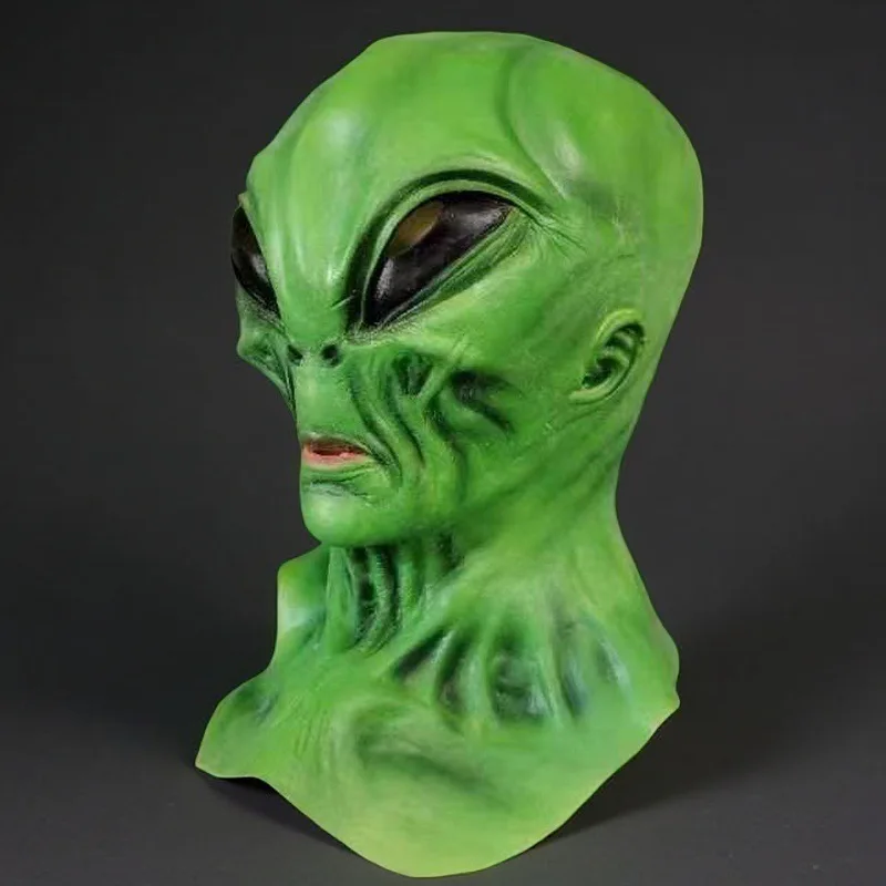 Halloween-Maske, Alien-Latex-Maske, volles Gesicht, grüner Horror, Halloween, UFO, Horror-Headset – Detail 2