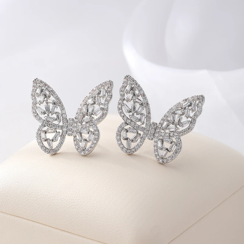 

Fashion Zircon Butterfly Stud Earrings Black gun,Silver Plated High Quality Women Party Jewelry for Bride Wedding Earrings
