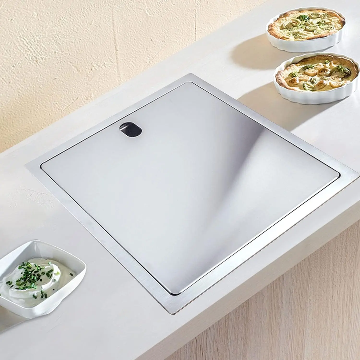 

Drop In Kitchen Sink with Cover, 13.78 * 11.65 * 9.06 inches Hidden Kitchen Bar Sink Stainless Steel Wear-resistant Sink